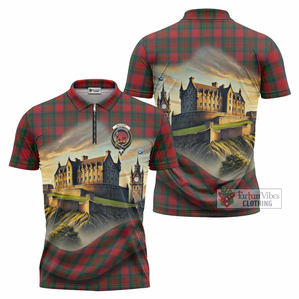 Tartan Vibes Clothing MacDuff (McDuff) Tartan Family Crest Zipper Polo Shirt with Scottish Ancient Castle Stype