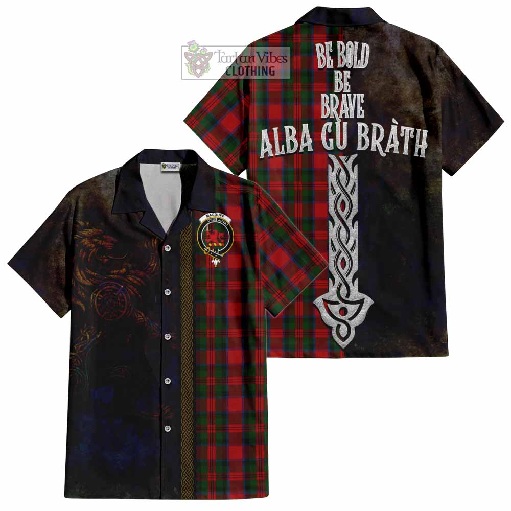 Tartan Vibes Clothing MacDuff (McDuff) Tartan Family Crest Short Sleeve Button Shirt Alba Gu Brath Be Brave Lion Ancient Style