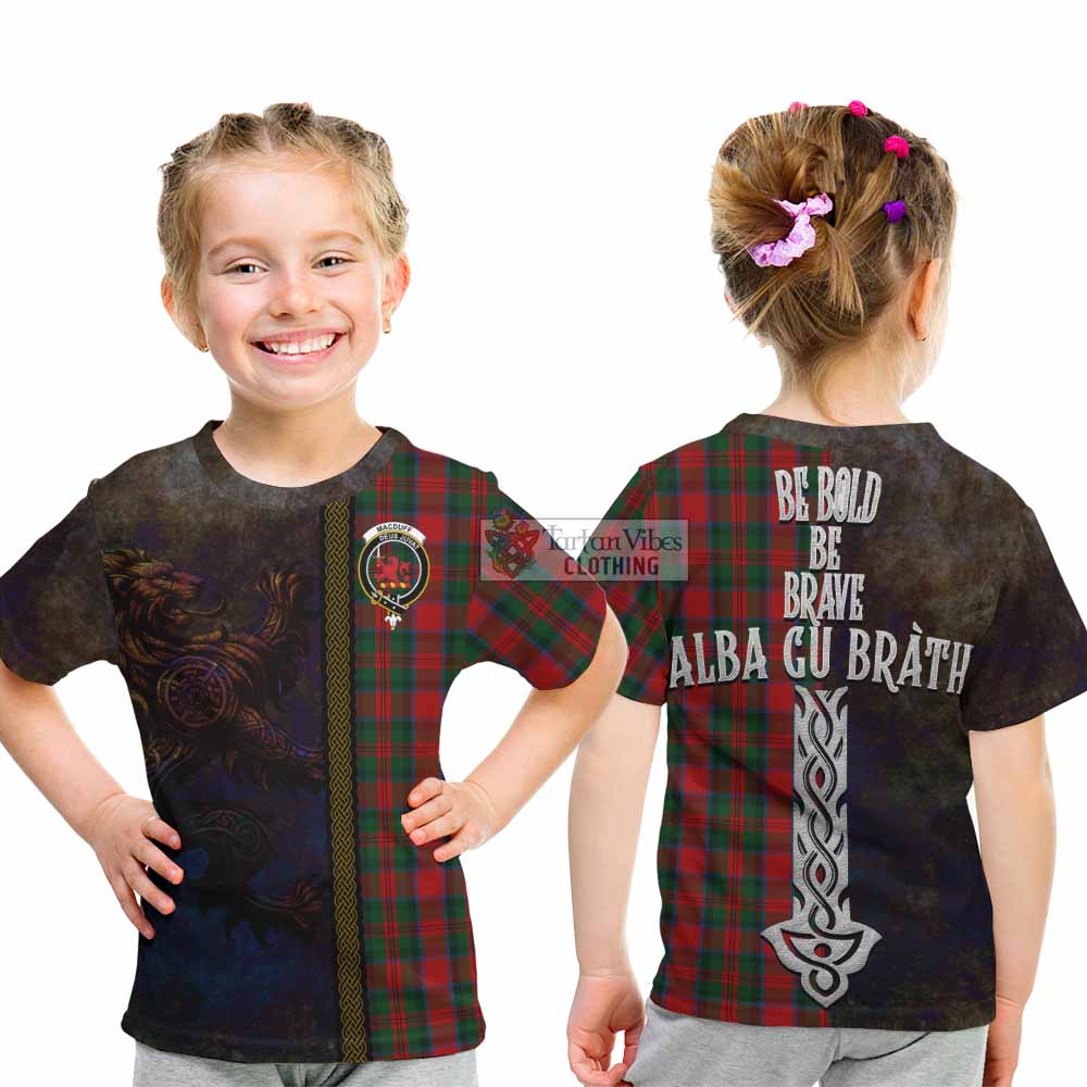 Tartan Vibes Clothing MacDuff (McDuff) Tartan Family Crest Kid T-Shirt Alba Gu Brath Be Brave Lion Ancient Style