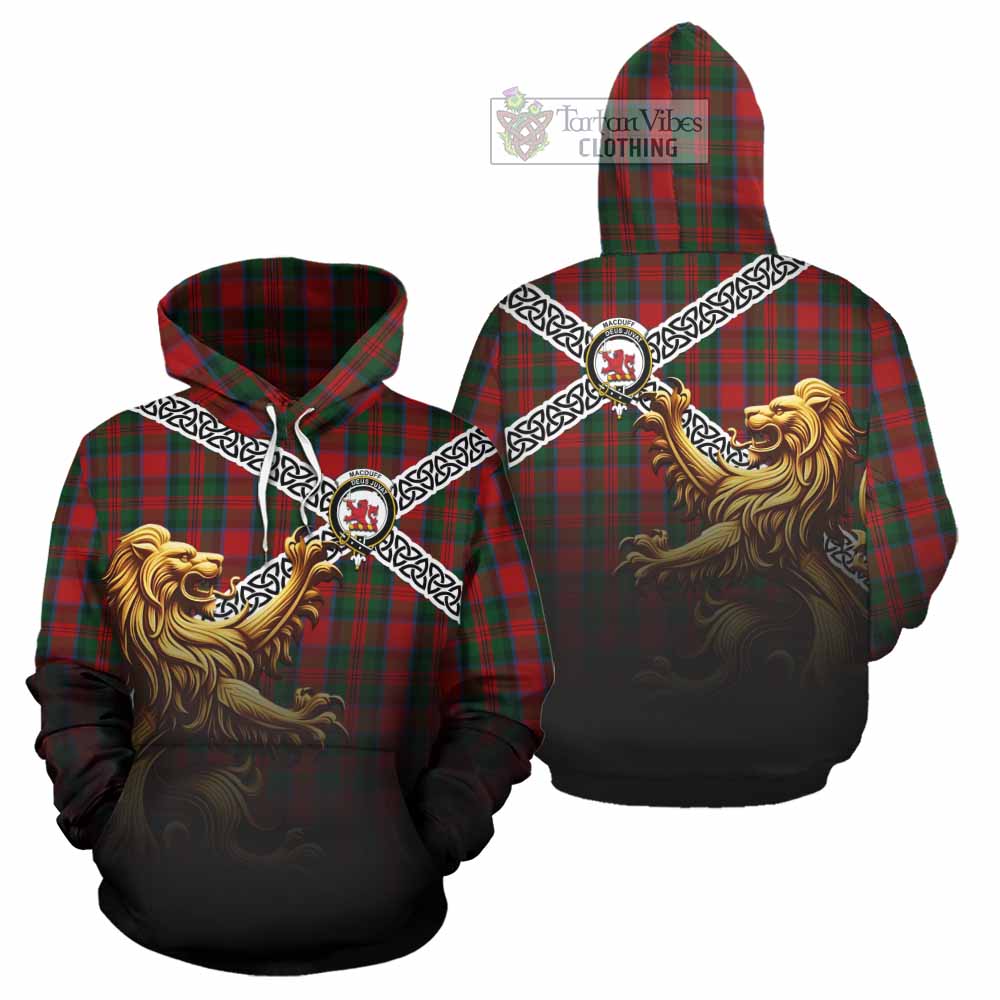 Tartan Vibes Clothing MacDuff (McDuff) Crest Tartan Hoodie with Golden Lion Emblem Celtic Style