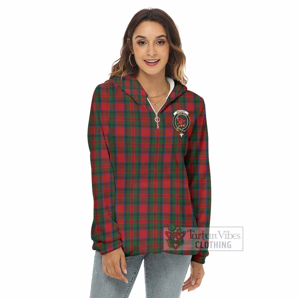 Tartan Vibes Clothing MacDuff (McDuff) Tartan Crest Women's Borg  Half Zip Fleece Hoodie