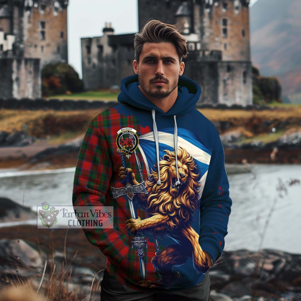 Tartan Vibes Clothing MacDuff (McDuff) Tartan Family Crest Cotton Hoodie with Scottish Majestic Lion