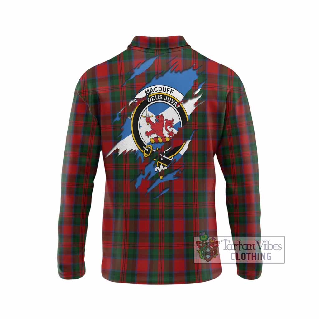 MacDuff (McDuff) Clan Crest In Me Tartan Long Sleeve Polo Shirt Scotland Flag Style
