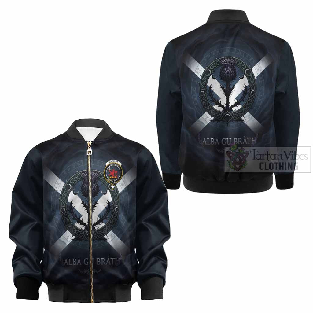 MacDuff (McDuff) Clan Crest Kid Bomber Jacket with Celtic Knot Thistle and Saltire - Tartan Vibes Clothing