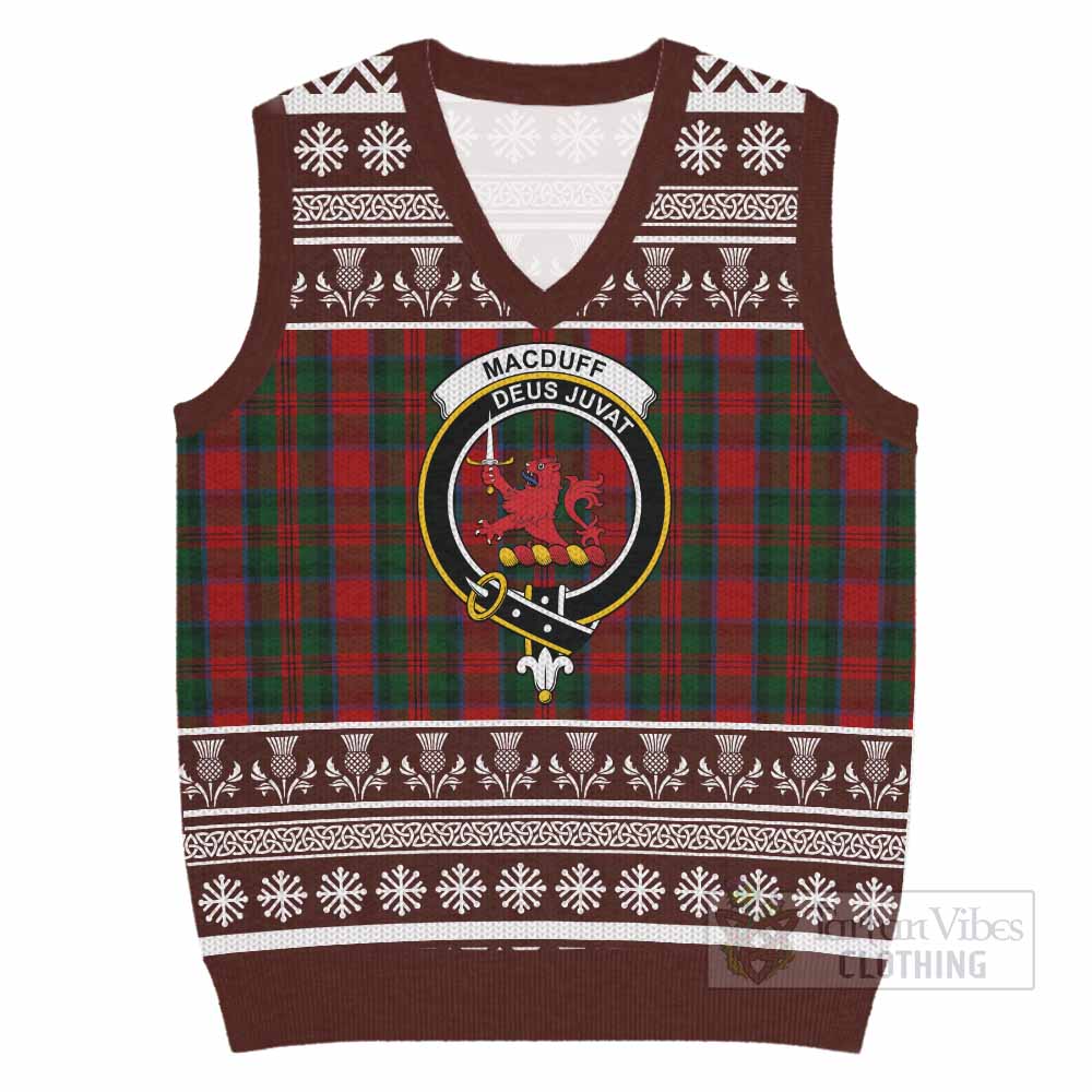 MacDuff (McDuff) Clan Tartan Christmas Knitted V-Neck Vest with Family Crest - Tartan Vibes Clothing
