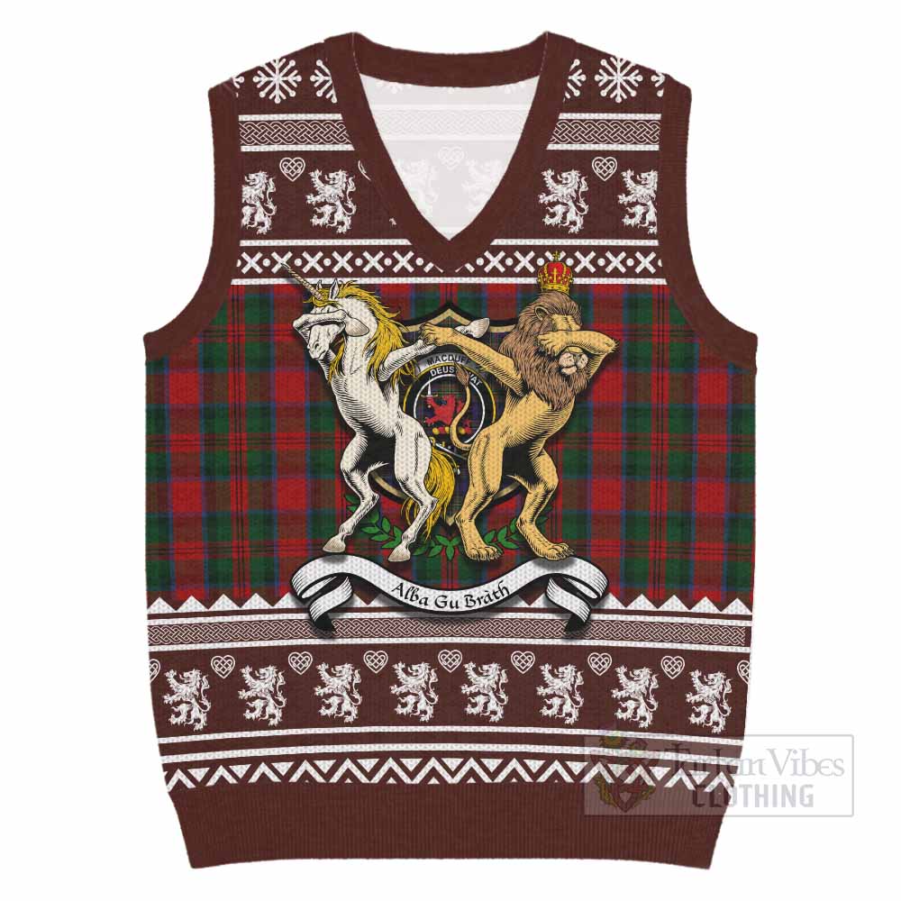 MacDuff (McDuff) Clan Tartan Crest Christmas Knitted V-Neck Vest Coat of Arms Funny Style - Tartan Vibes Clothing