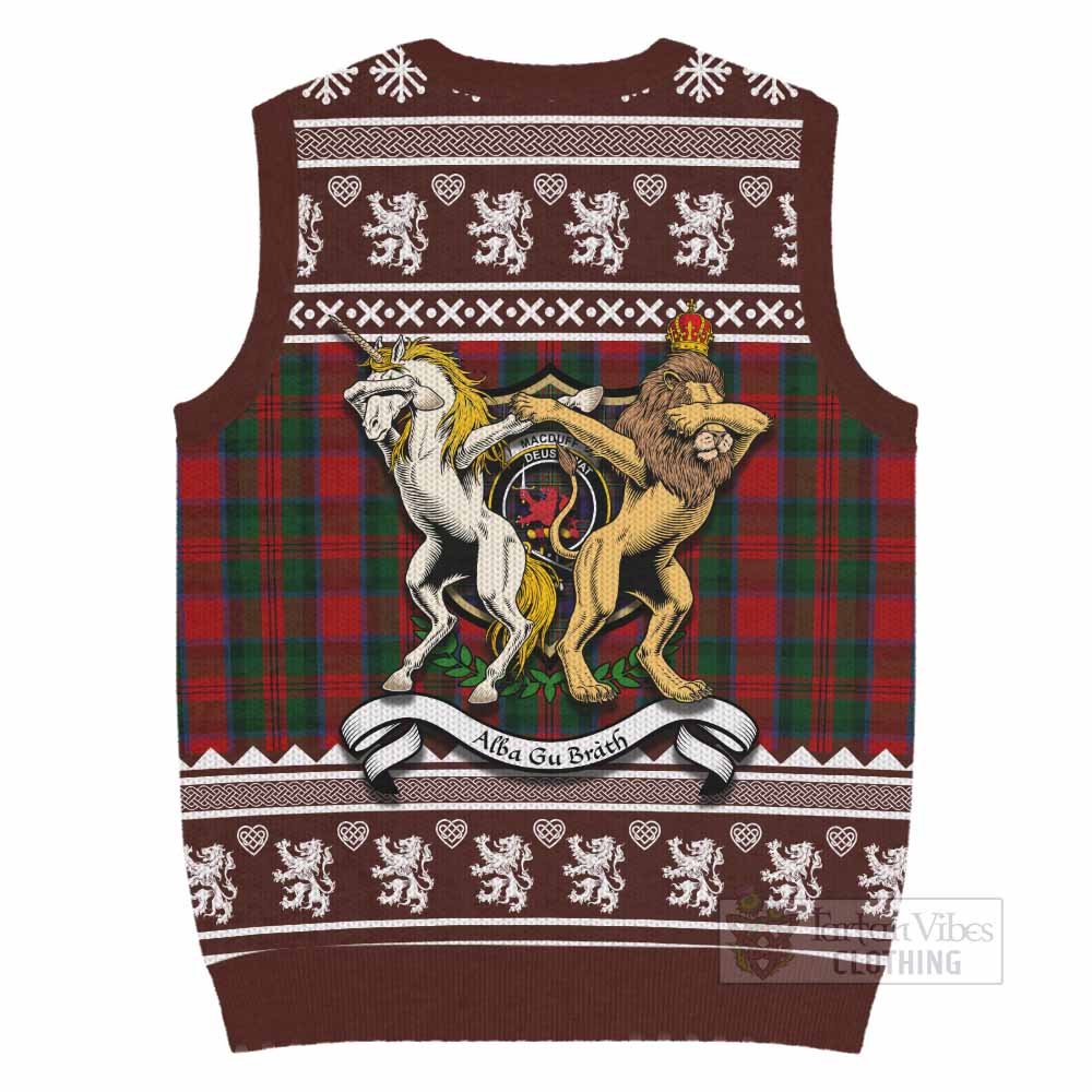 MacDuff (McDuff) Clan Tartan Crest Christmas Knitted V-Neck Vest Coat of Arms Funny Style - Tartan Vibes Clothing