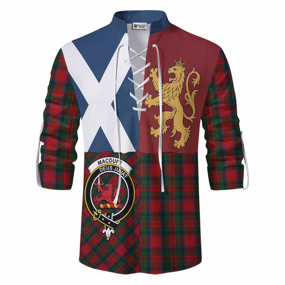 MacDuff (McDuff) Crest Tartan Ghillie Shirt with Lion Rampant Saltire Style - Tartan Vibes Clothing