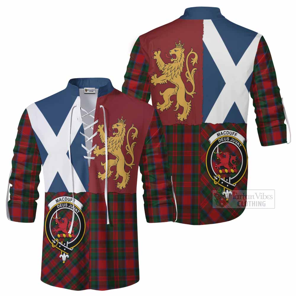 MacDuff (McDuff) Crest Tartan Ghillie Shirt with Lion Rampant Saltire Style - Tartan Vibes Clothing