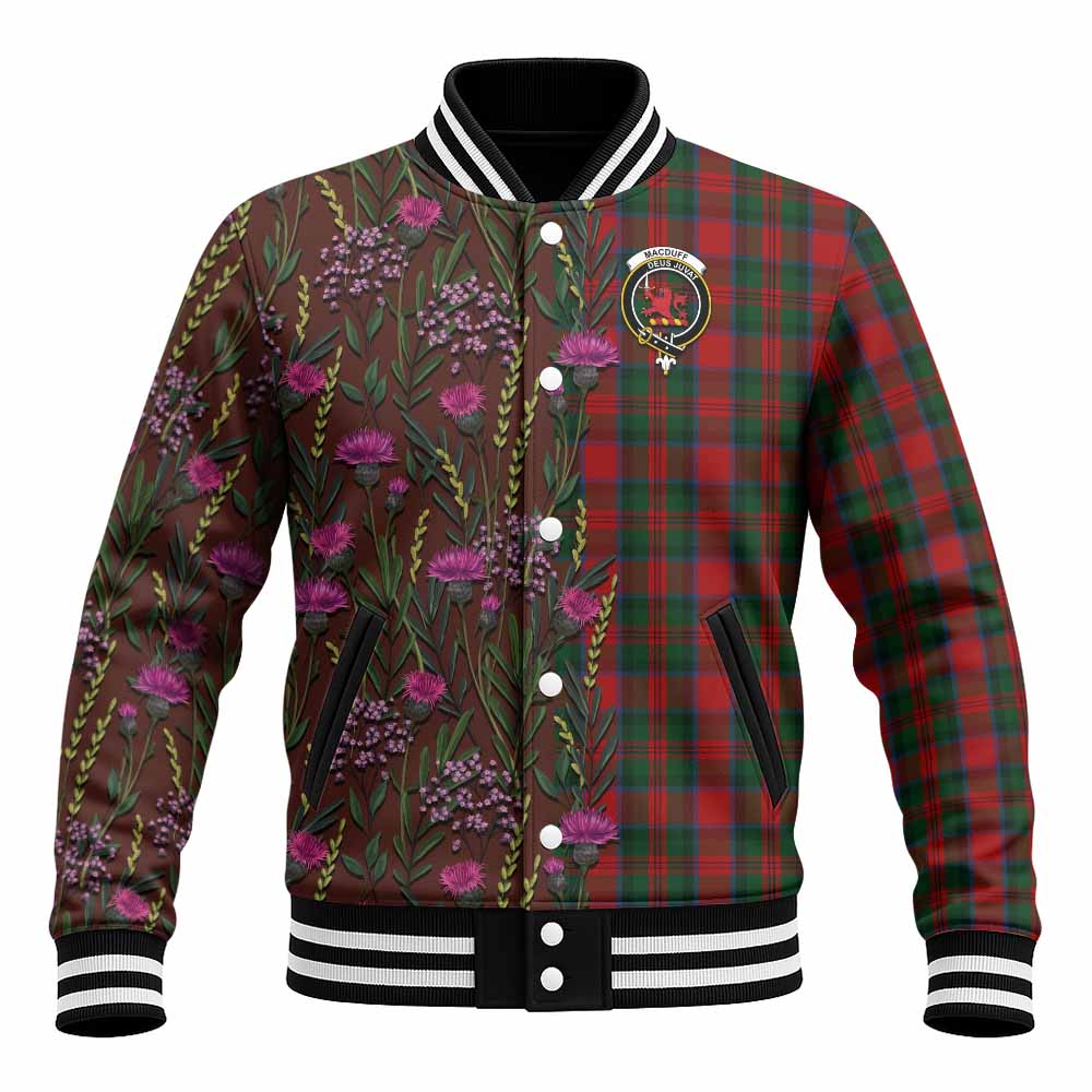 MacDuff (McDuff) Family Crest Tartan Baseball Jacket Scottish Thistle Flower Pattern Half Style - Tartan Vibes Clothing
