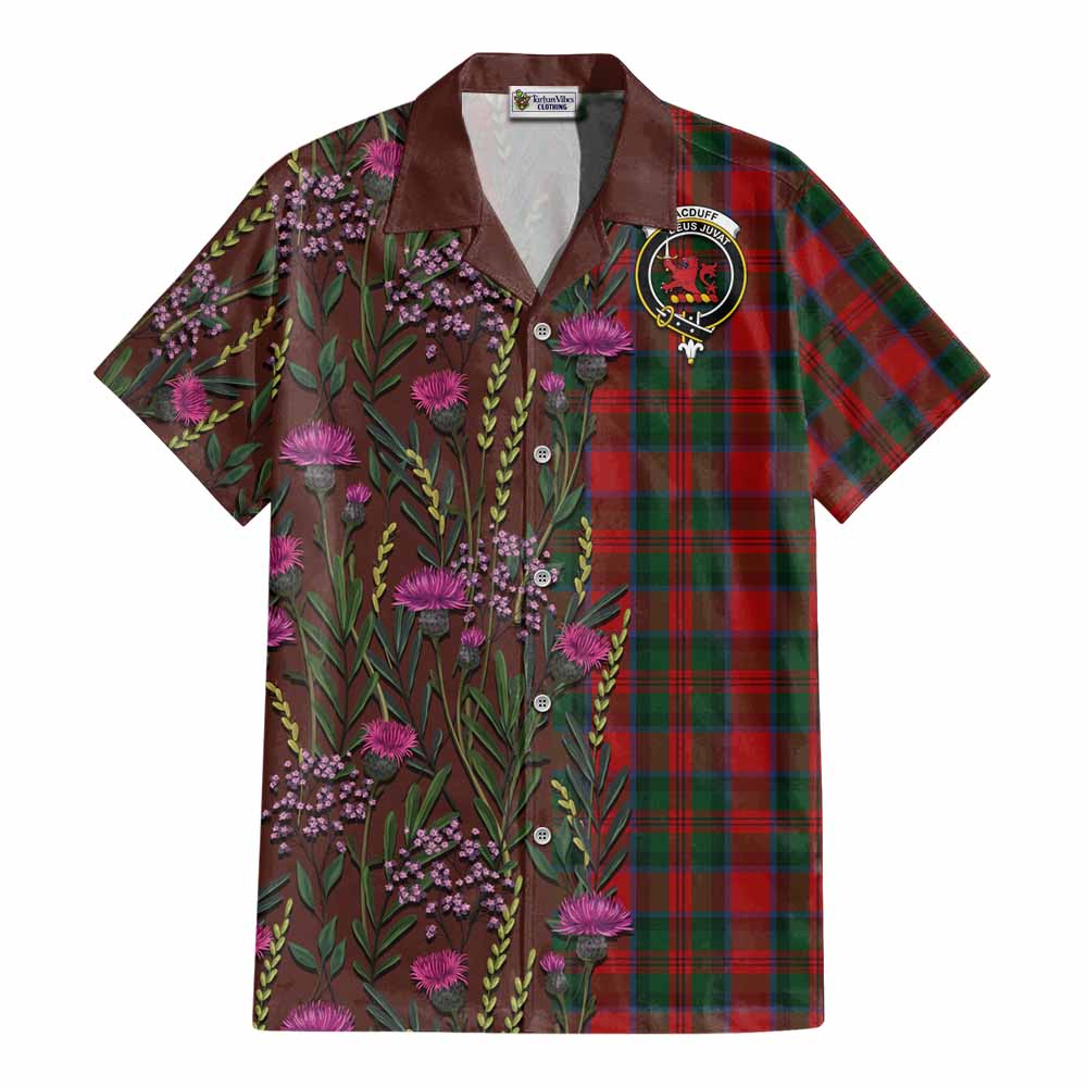 MacDuff (McDuff) Family Crest Tartan Cotton Hawaiian Shirt Scottish Thistle Flower Pattern Half Style - Tartan Vibes Clothing