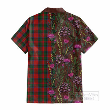 MacDuff (McDuff) Family Crest Tartan Cotton Hawaiian Shirt Scottish Thistle Flower Pattern Half Style