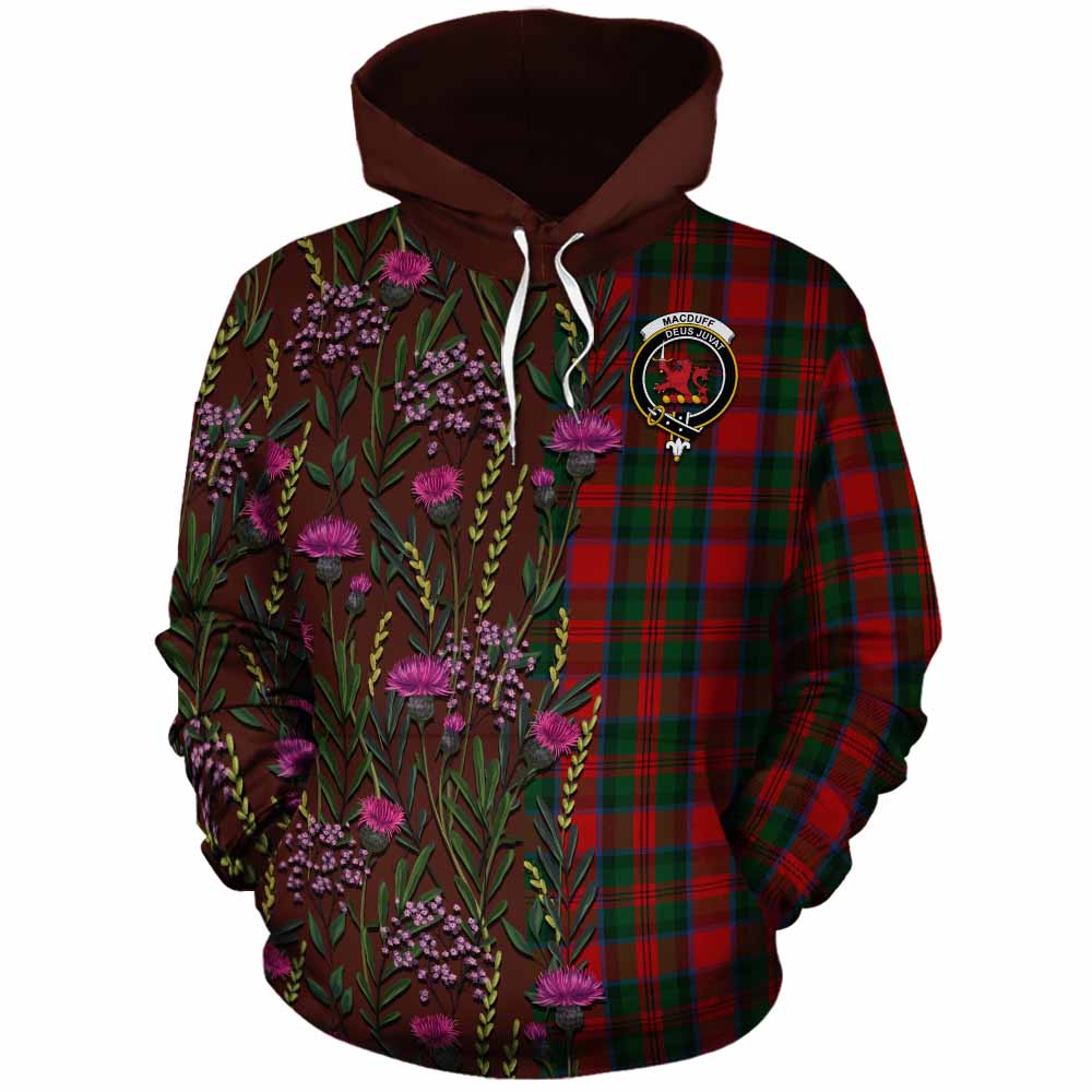MacDuff (McDuff) Family Crest Tartan Cotton Hoodie Scottish Thistle Flower Pattern Half Style - Tartan Vibes Clothing