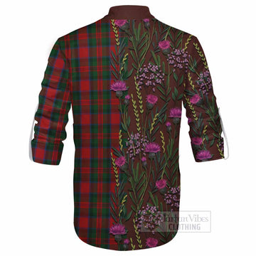 MacDuff (McDuff) Family Crest Tartan Ghillie Shirt Scottish Thistle Flower Pattern Half Style