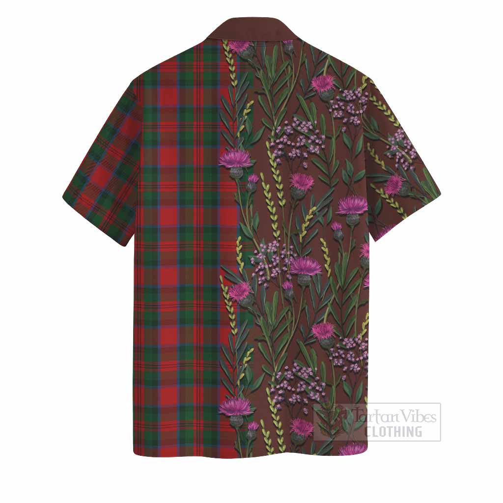 MacDuff (McDuff) Family Crest Tartan Hawaiian Shirt Scottish Thistle Flower Pattern Half Style - Tartan Vibes Clothing