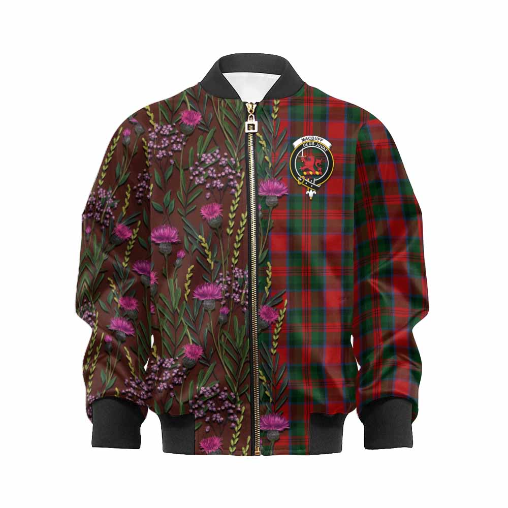 MacDuff (McDuff) Family Crest Tartan Kid Bomber Jacket Scottish Thistle Flower Pattern Half Style - Tartan Vibes Clothing