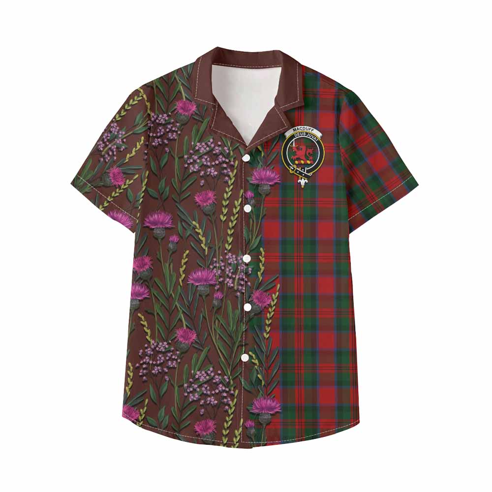 MacDuff (McDuff) Family Crest Tartan Kid Hawaiian Shirt Scottish Thistle Flower Pattern Half Style - Tartan Vibes Clothing