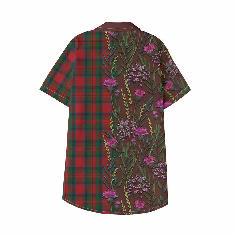 MacDuff (McDuff) Family Crest Tartan Kid Hawaiian Shirt Scottish Thistle Flower Pattern Half Style - Tartan Vibes Clothing