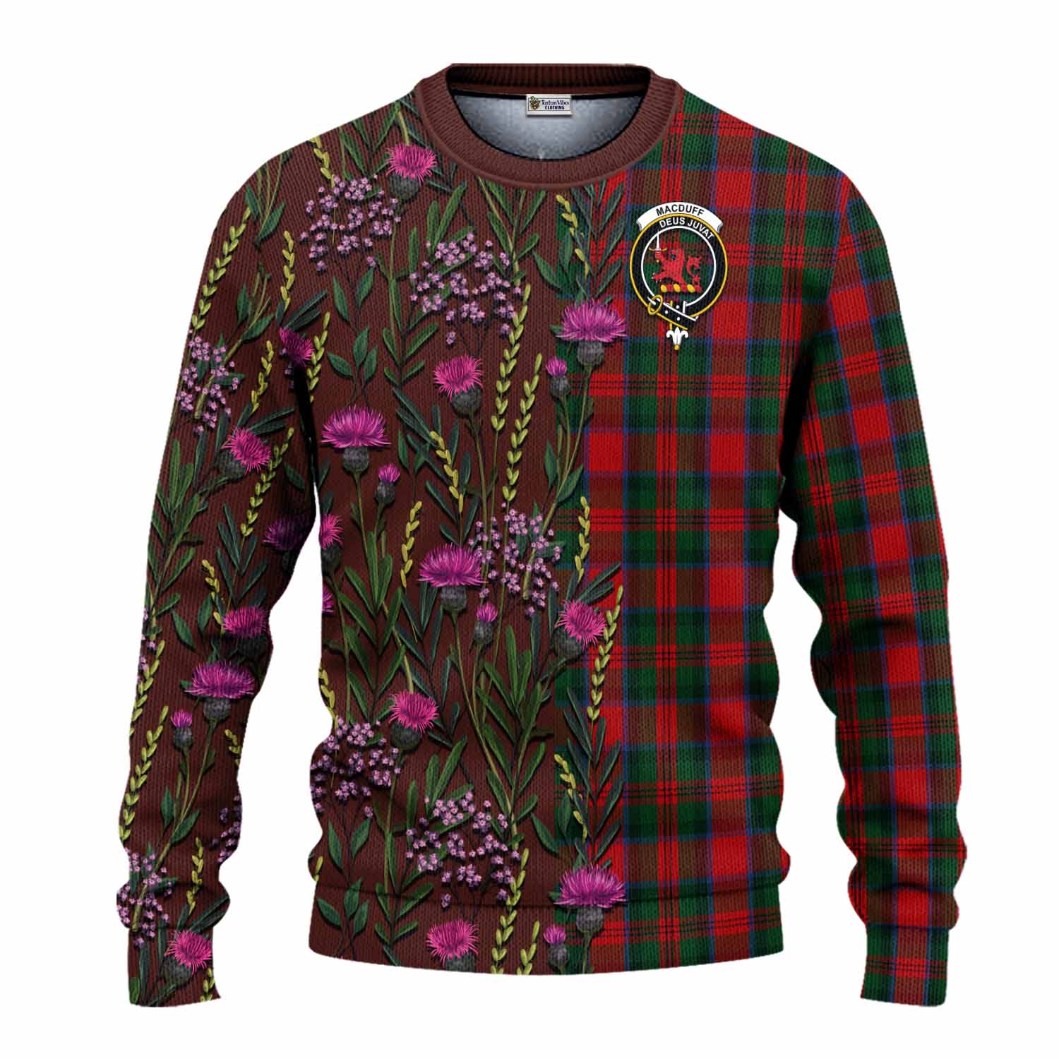 MacDuff (McDuff) Family Crest Tartan Knitted Sweater Scottish Thistle Flower Pattern Half Style - Tartan Vibes Clothing