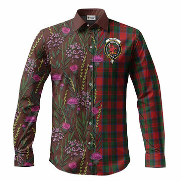 MacDuff (McDuff) Family Crest Tartan Long Sleeve Button Shirts Scottish Thistle Flower Pattern Half Style