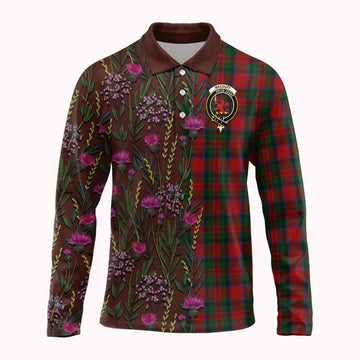 MacDuff (McDuff) Family Crest Tartan Long Sleeve Polo Shirt Scottish Thistle Flower Pattern Half Style