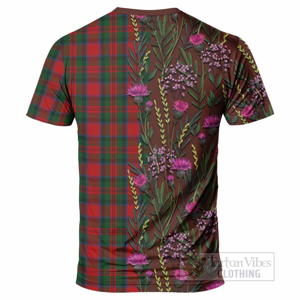 MacDuff (McDuff) Family Crest Tartan T-Shirt Scottish Thistle Flower Pattern Half Style - Tartan Vibes Clothing