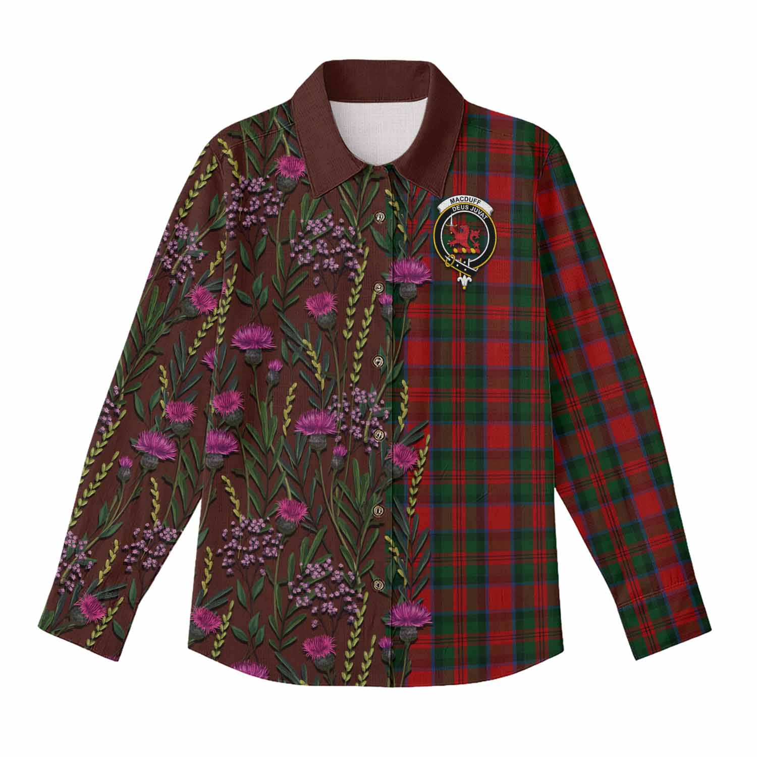 MacDuff (McDuff) Family Crest Tartan Women Casual Shirt Scottish Thistle Flower Pattern Half Style - Tartan Vibes Clothing