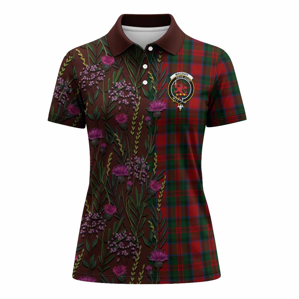 MacDuff (McDuff) Family Crest Tartan Women Polo Shirt Scottish Thistle Flower Pattern Half Style - Tartan Vibes Clothing