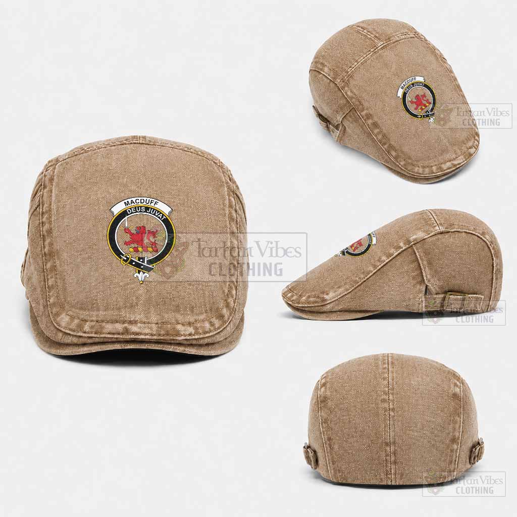 MacDuff (McDuff) Scottish Clan Crest Washed Flat Cap - Unisex Jeff Cap One Size (Adjustable) Khaki - Tartan Vibes Clothing
