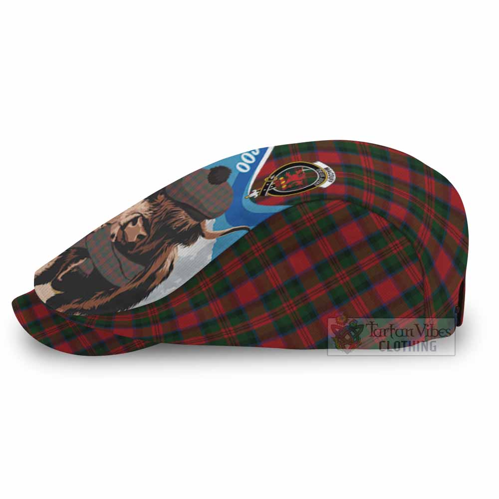 MacDuff (McDuff) Scottish Heilan Coo Tartan Crest Flat Cap, Jeff Cap - Tartan Vibes Clothing