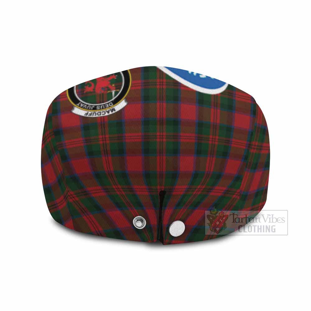 MacDuff (McDuff) Scottish Heilan Coo Tartan Crest Flat Cap, Jeff Cap - Tartan Vibes Clothing