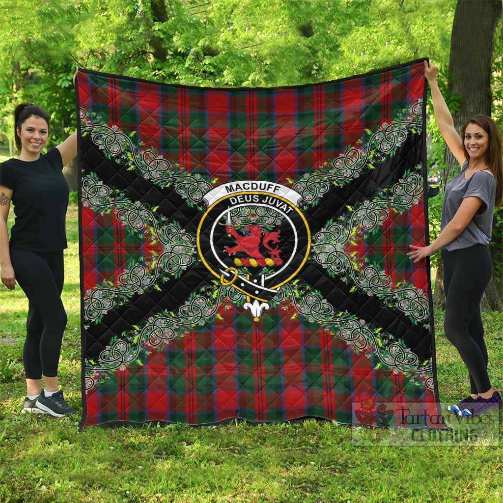 MacDuff (McDuff) Scottish Tartan Crest Premium Quilt Thistle Celtic Knotwork Heritage Art