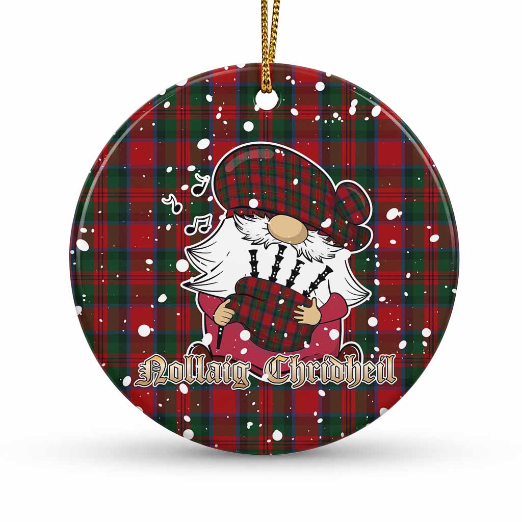 MacDuff (McDuff) Tartan Ceramic Circle Ornament Gnome Bagpiper - Chistmas Tree Decor