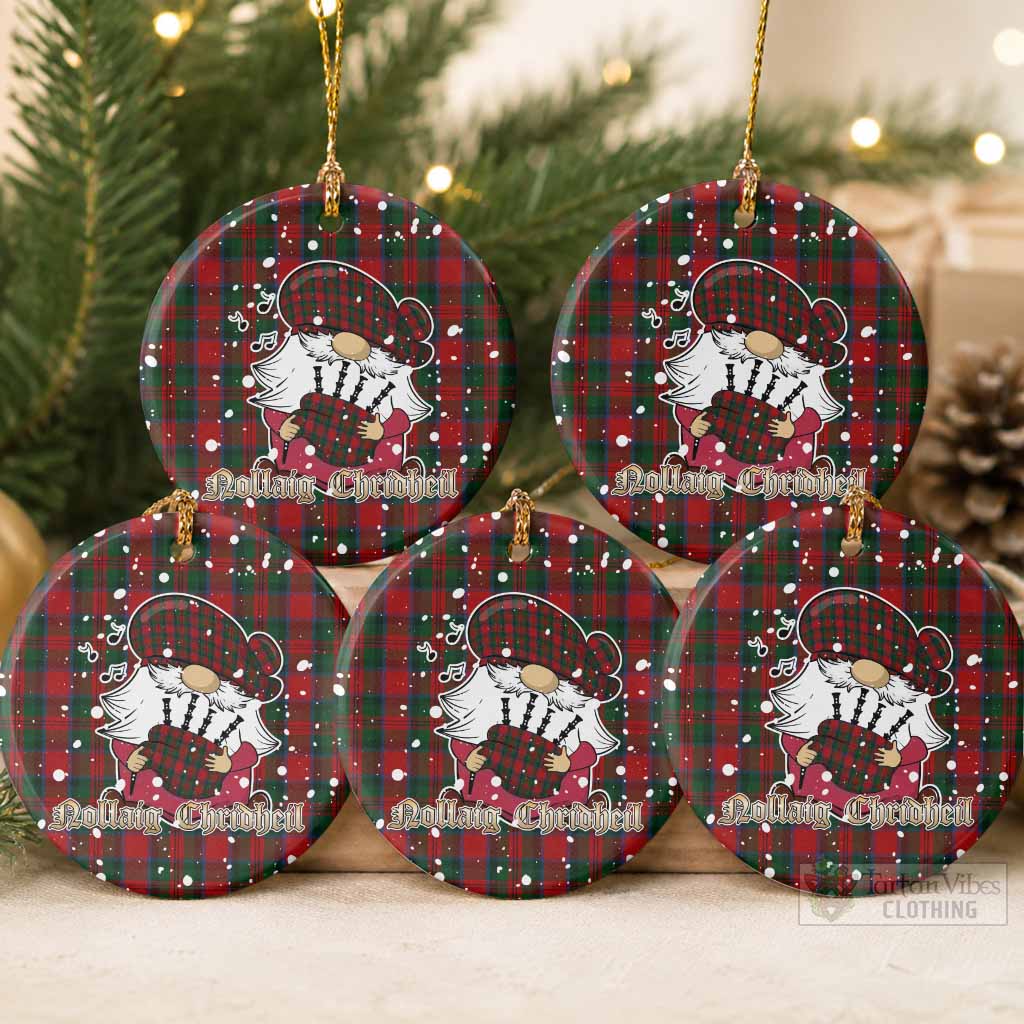 MacDuff (McDuff) Tartan Ceramic Circle Ornament Gnome Bagpiper - Chistmas Tree Decor