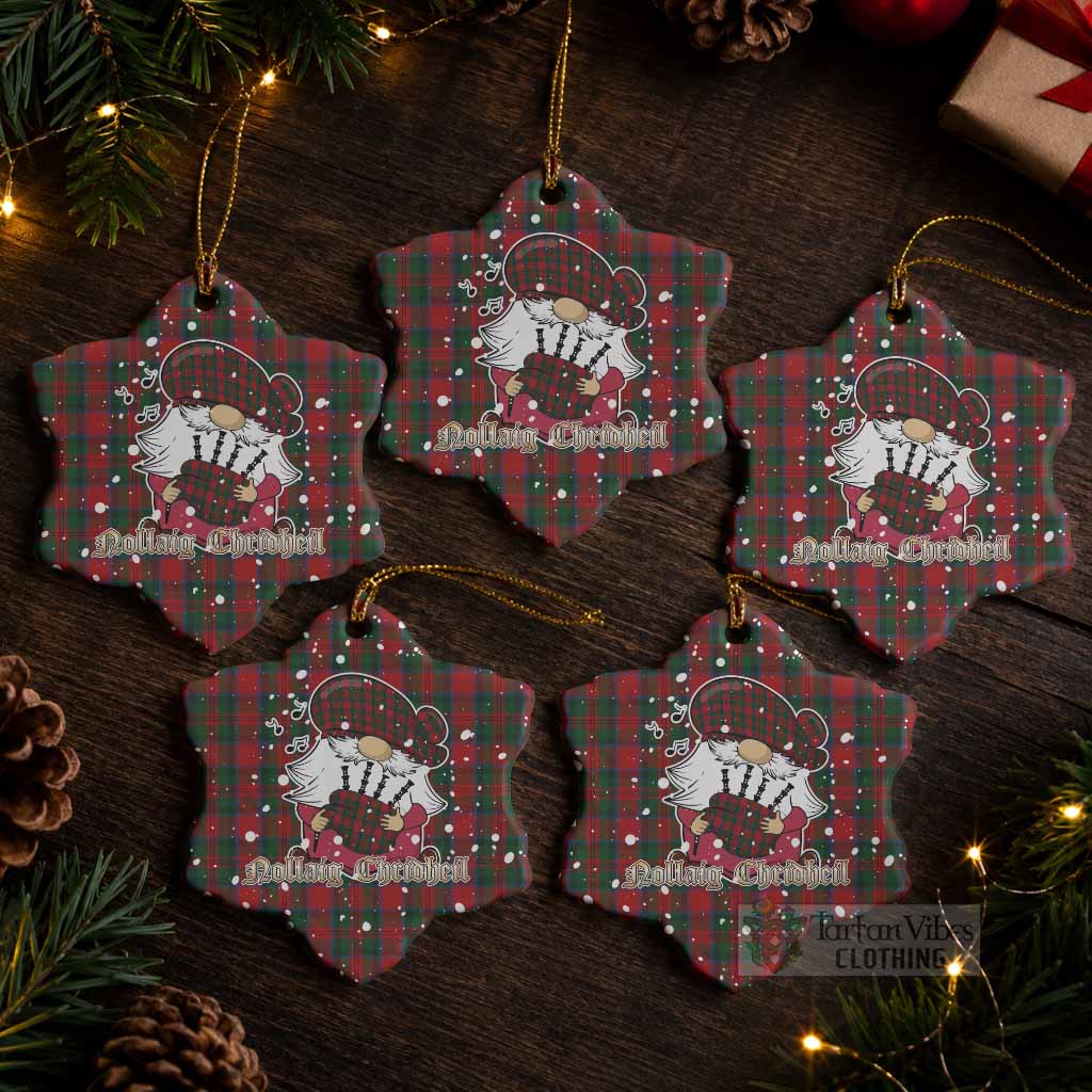 MacDuff (McDuff) Tartan Ceramic Snow Flake Ornament Gnome Bagpiper - Chistmas Tree Decor Pack of 5 - Tartan Vibes Clothing
