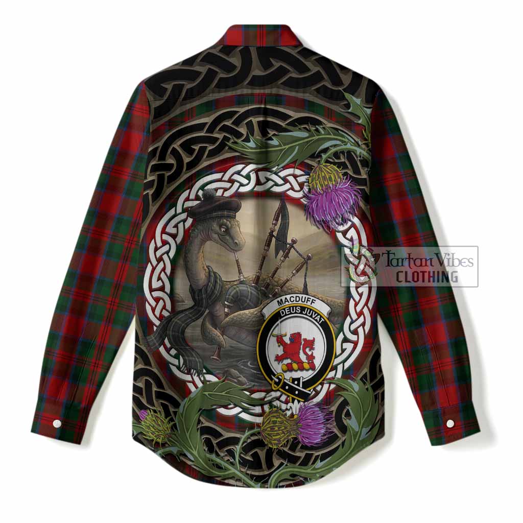 MacDuff (McDuff) Tartan Crest Bagpipe Nessie Women Casual Shirt Scottish Loch Ness Monster Celtic Thistle
