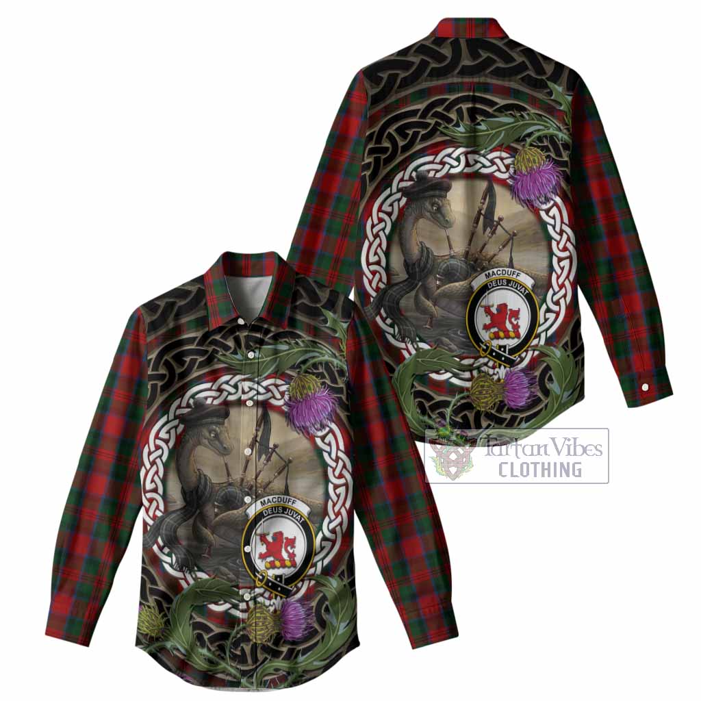 MacDuff (McDuff) Tartan Crest Bagpipe Nessie Women Casual Shirt Scottish Loch Ness Monster Celtic Thistle