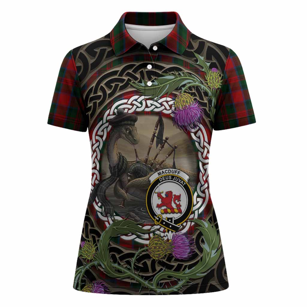 MacDuff (McDuff) Tartan Crest Bagpipe Nessie Women Polo Shirt Scottish Loch Ness Monster Celtic Thistle