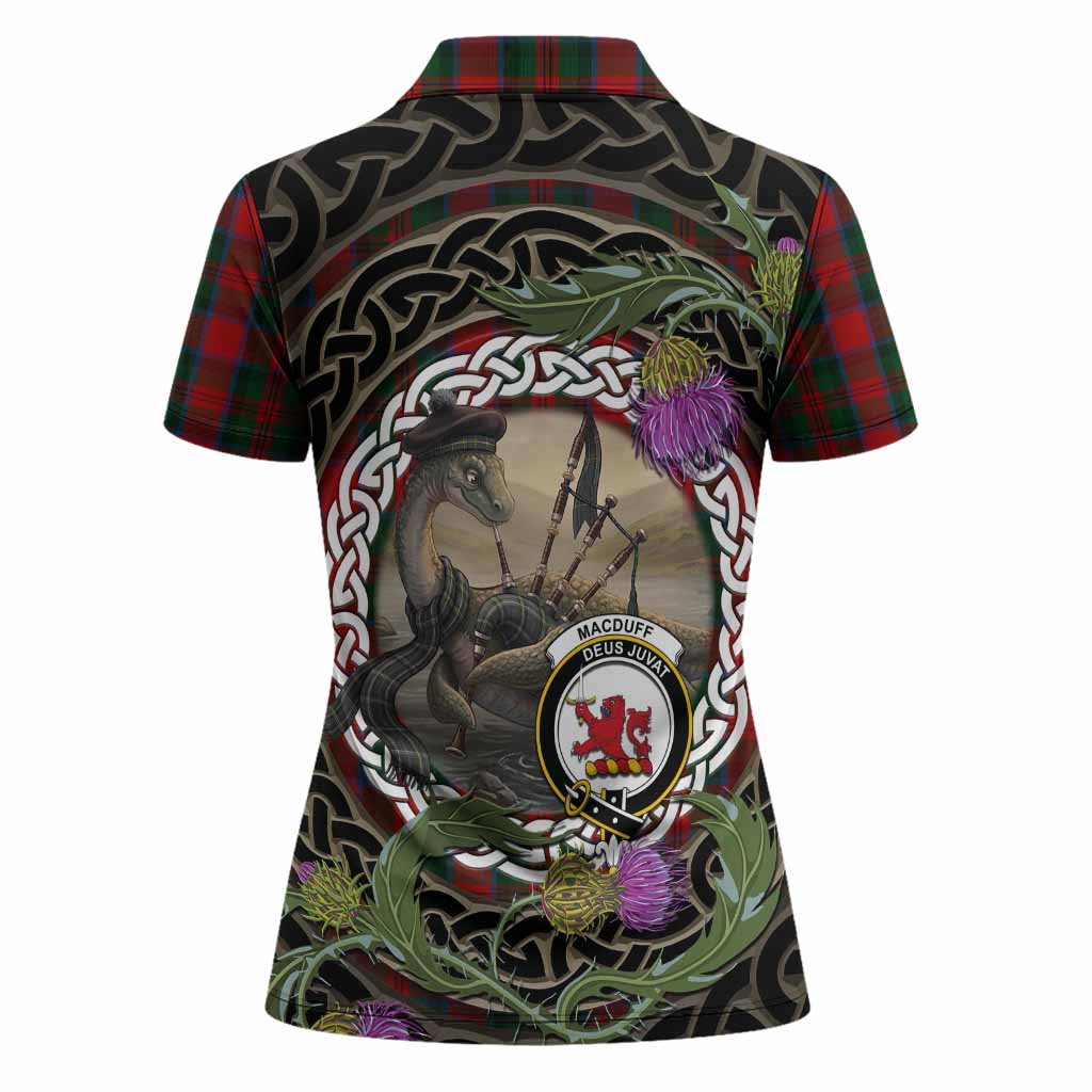 MacDuff (McDuff) Tartan Crest Bagpipe Nessie Women Polo Shirt Scottish Loch Ness Monster Celtic Thistle