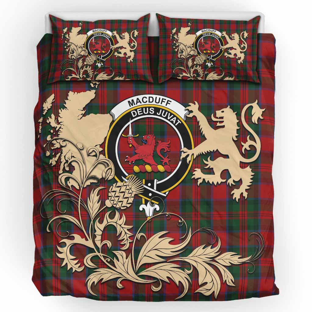 MacDuff (McDuff) Tartan Crest Bedding Set with Scottish Iconic Symbols 