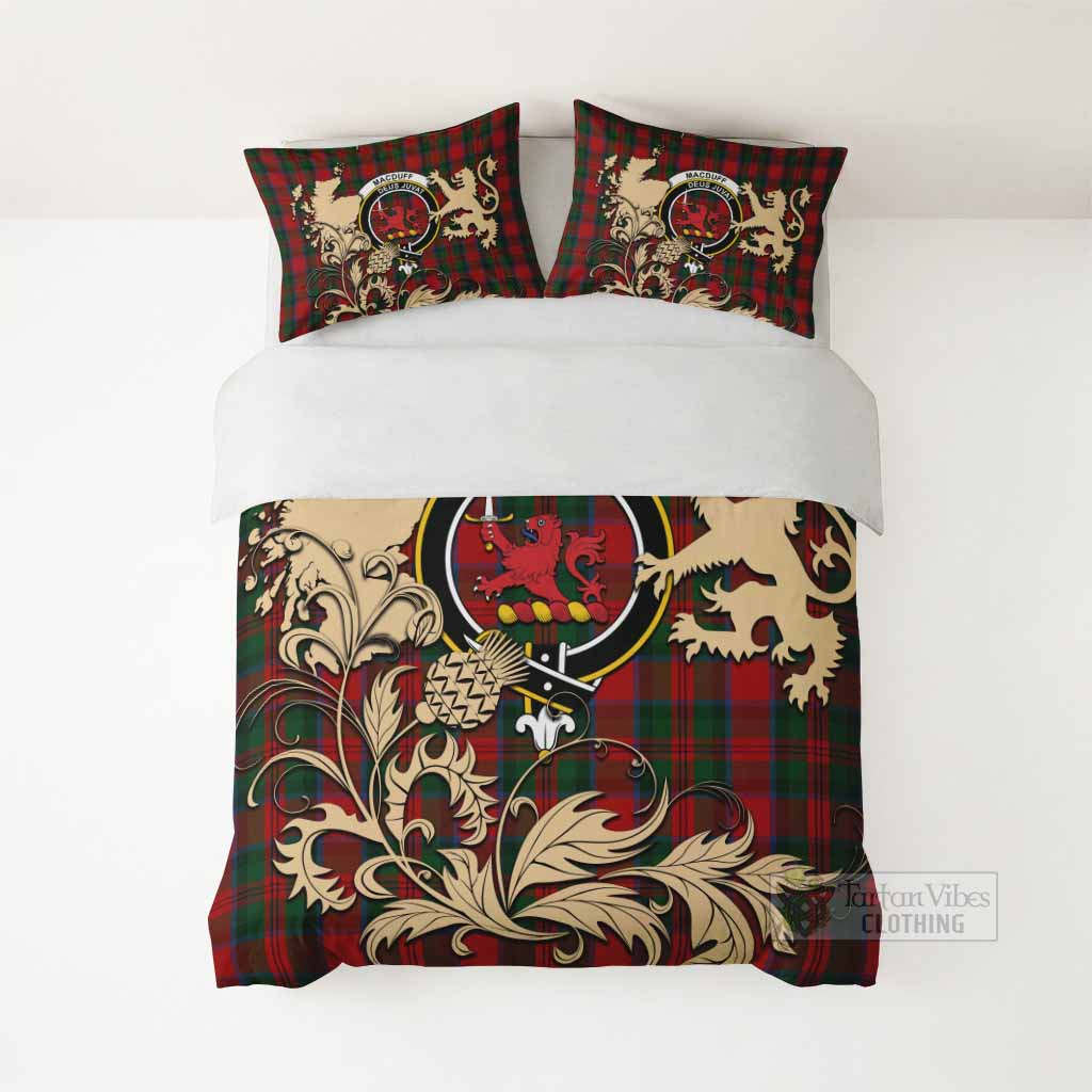 MacDuff (McDuff) Tartan Crest Bedding Set with Scottish Iconic Symbols 