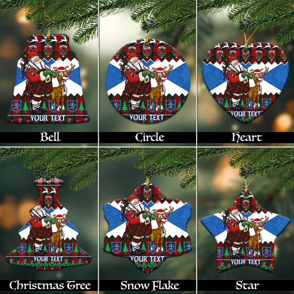 MacDuff (McDuff) Tartan Crest Christmas Ceramic Ornament Scotland Santa With Bagpipes Cute Reindeer