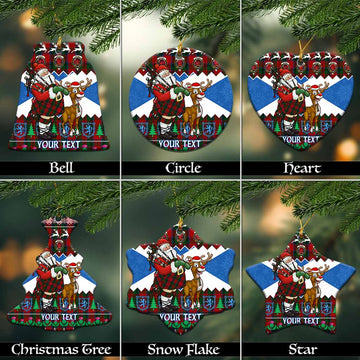 MacDuff (McDuff) Tartan Crest Christmas Ceramic Ornament Scotland Santa With Bagpipes Cute Reindeer