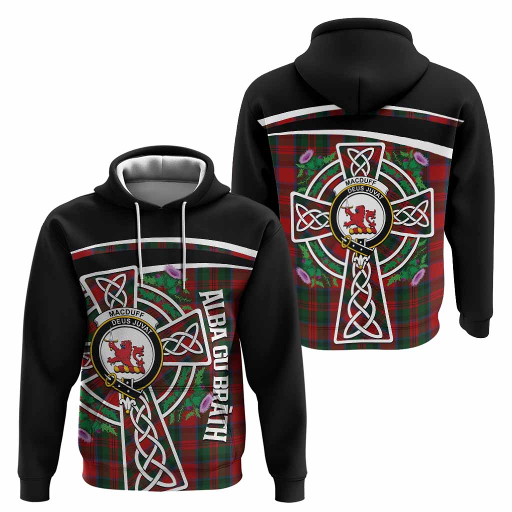 MacDuff (McDuff) Tartan Crest Hoodie Scottish Thistle Celtic Cross Alba Gu Brath