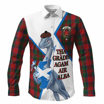 MacDuff (McDuff) Tartan Crest Loch Ness Monster Long Sleeve Button Shirts Nessie Scottish Map Tha Gradh Agam Air Alba