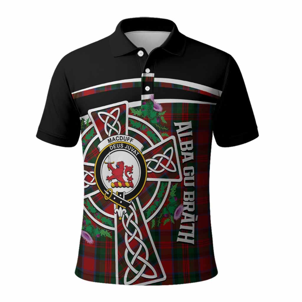 MacDuff (McDuff) Tartan Crest Polo Shirt Scottish Thistle Celtic Cross Alba Gu Brath