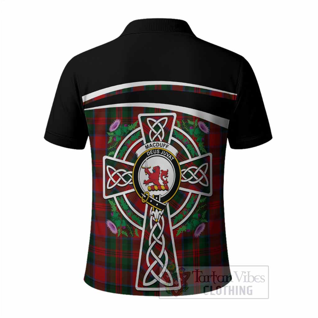 MacDuff (McDuff) Tartan Crest Polo Shirt Scottish Thistle Celtic Cross Alba Gu Brath