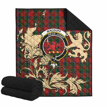 MacDuff (McDuff) Tartan Crest Premium Quilt with Scottish Iconic Symbols 
