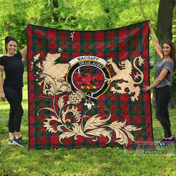 MacDuff (McDuff) Tartan Crest Premium Quilt with Scottish Iconic Symbols 