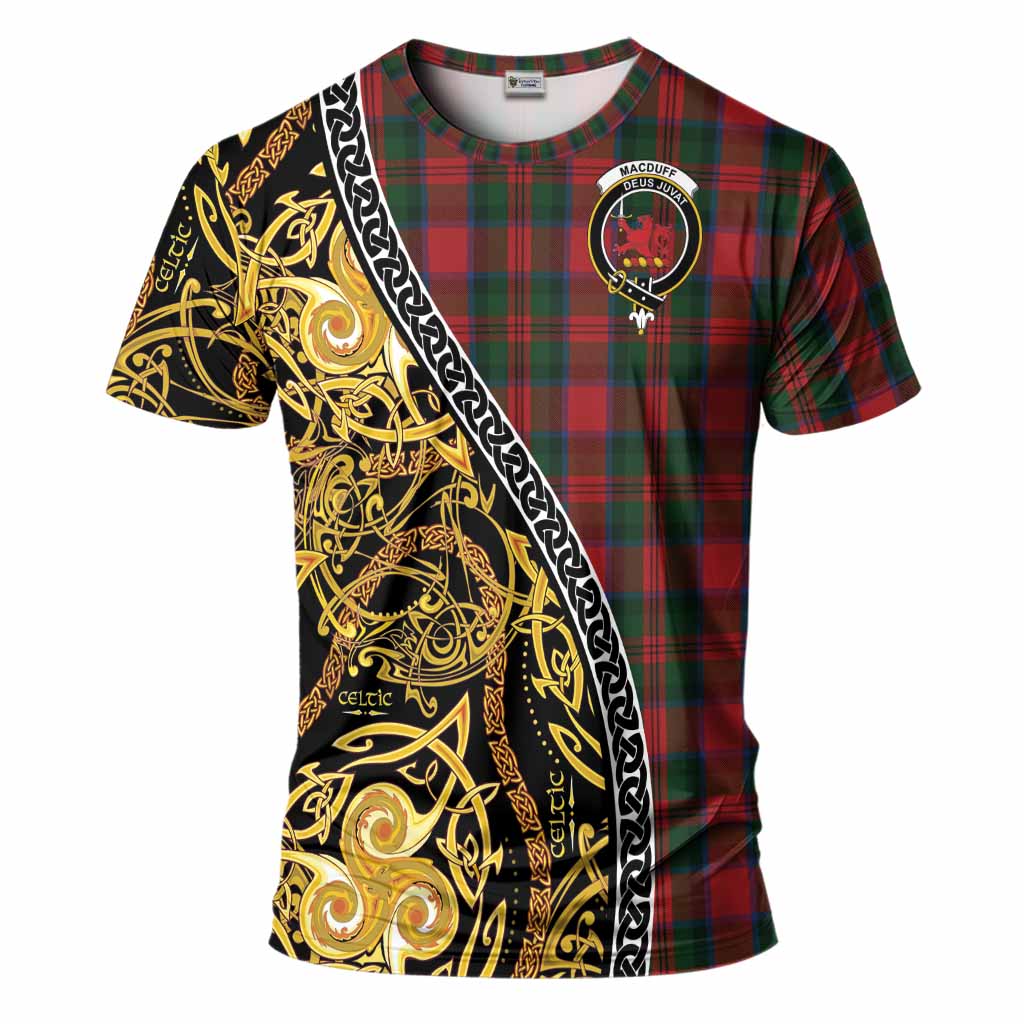 MacDuff (McDuff) Tartan Crest T-Shirt Celtic Knot and Triple Trickle Spiral Symbols